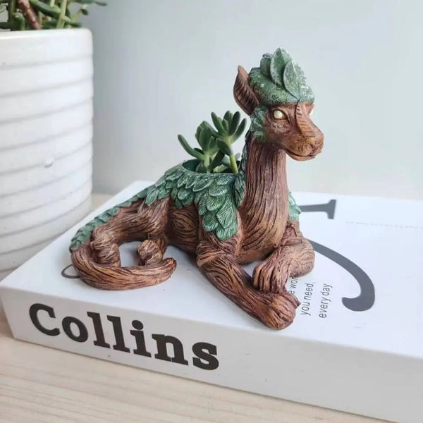 DragonLeaf Deko | Kreativer Drachenbaum-Pflanztopf | Sukkulenten- & Bonsai-Blumentopf | Resin Dekofigur für Garten & Wohnzimmer