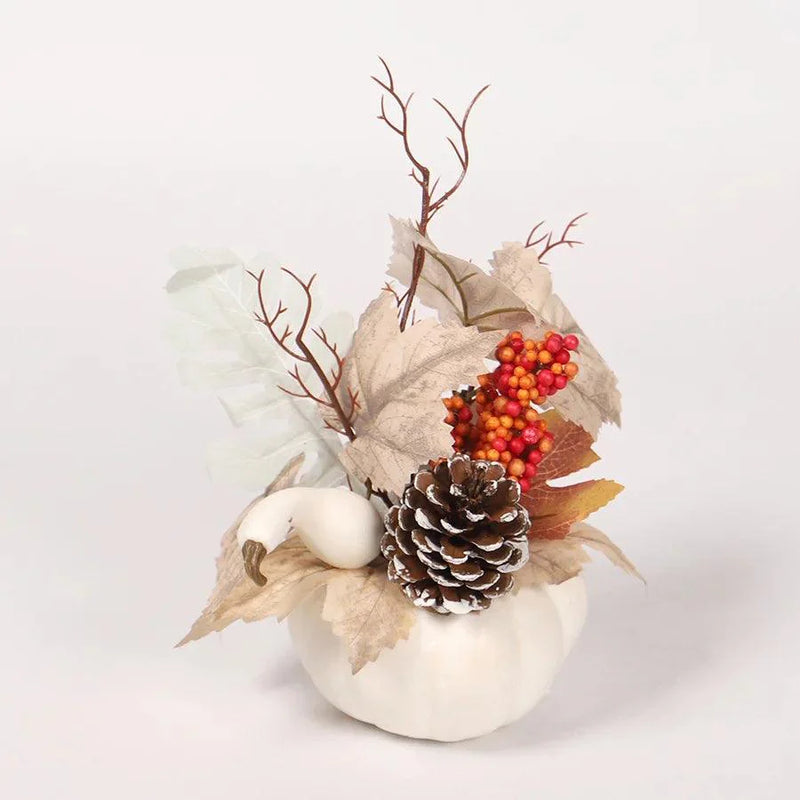 Herbst Deko Kürbis | Mit Kunstblumen & Ahornblättern | Festliche Tischdekoration
