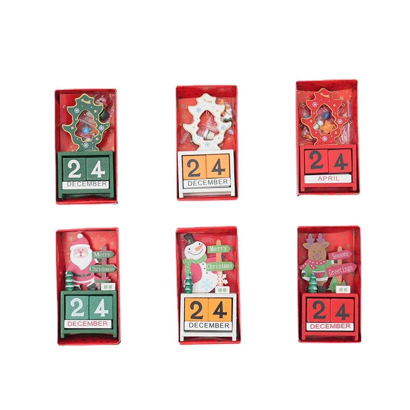 Weihnachts-Countdown-Kalender aus Holz | Santa, Elch & Schneemann | Handgefertigte Tischdekoration | Limitierte Winteredition