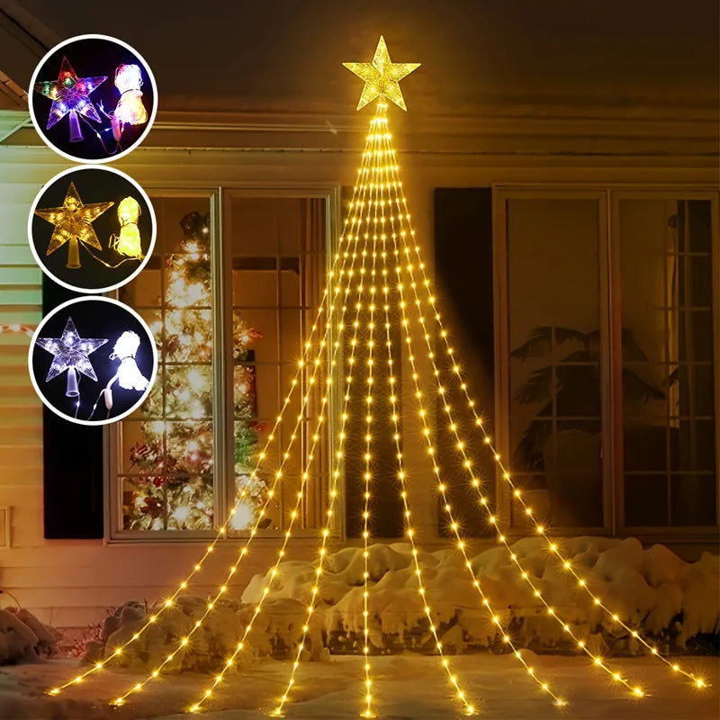 LED Sternen-Wasserfall StellaCascade | 198 LEDs | 2,2 m | Warmweiß / Weiß / Bunt | USB & Batteriebetrieb | Weihnachts- & Neujahrsdeko
