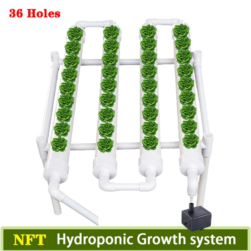GreenFlow36 | Hydroponisches Pflanzsystem mit 36 Pflanzplätzen | Soilless PVC-Pipeline für Gemüse & Kräuter | Komplettes Anbau-Set