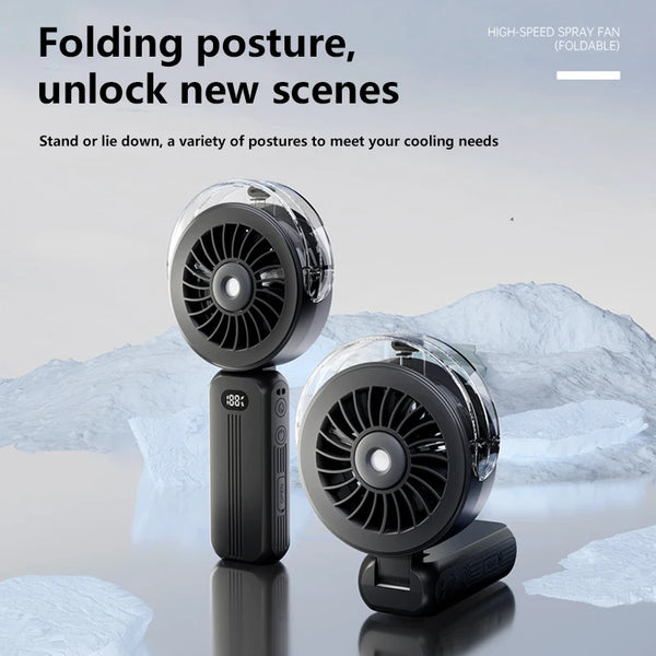 Mini-Ventilator Breezora Pro | Faltbar & Tragbar | Mit Sprühfunktion & USB-Aufladung | Für Hand, Tisch & Halsband