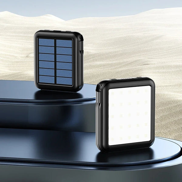 Solar Powerbank ENERIVIA Mini 20000mAh | Integrierte Kabel | Solarladung & LED-Licht | 4 Ausgänge & 3 Eingänge | Schnellladefunktion