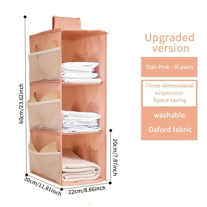 Hängender Wäsche-Organizer ClosyNest AirFold | Faltbare Aufbewahrungstasche für Unterwäsche, BHs & Socken | Mehrlagig & Waschbar