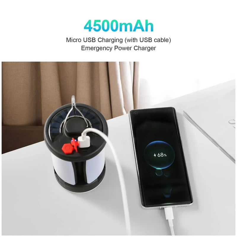 LUMALITE Solar Campinglampe | USB & Solar Aufladung | 6 Lichtmodi | Faltbar & Powerbank – 1000 Lumen