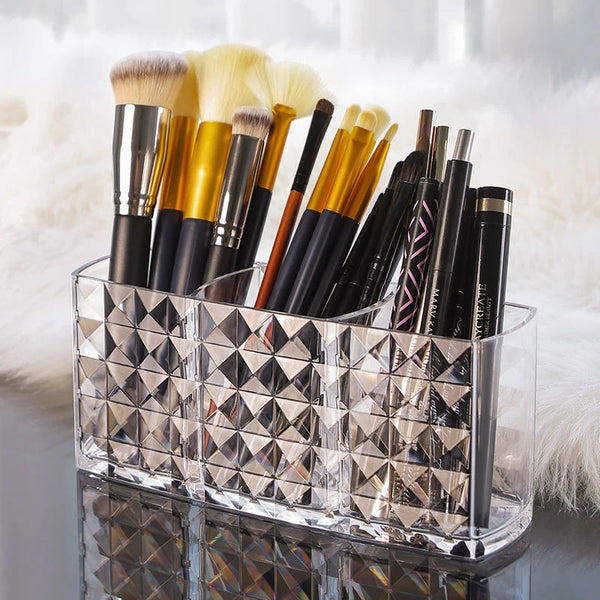 Kosmetik-Organizer GlamHive Diamond | Spiegeltür-Box mit Rhomben-Muster | 3 Fächer