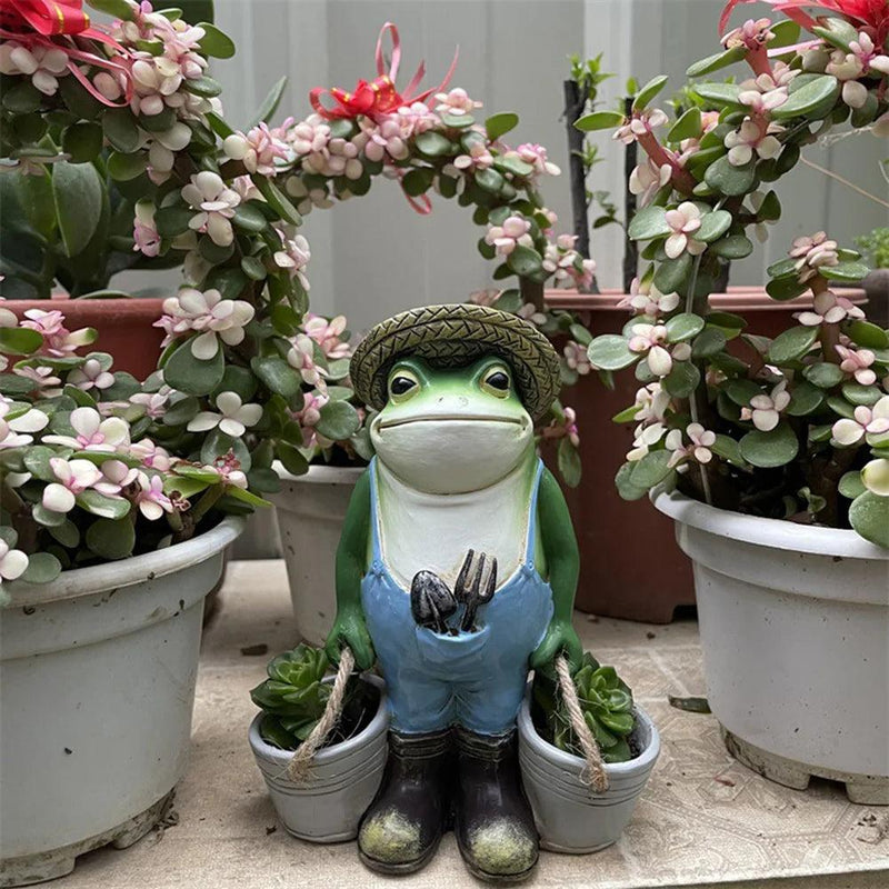 Frosch Gartenfigur | Lustiger Blumentopf | Wetterfestes Harz | Deko für Garten & Terrasse