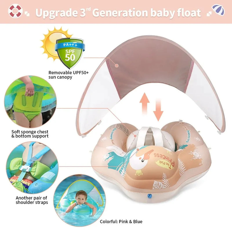 Baby Schwimmring SunBee | Mit UV-Schutzdach & Extra Stabil | Für Aktives Planschen | Aufblasbar & Tragbar