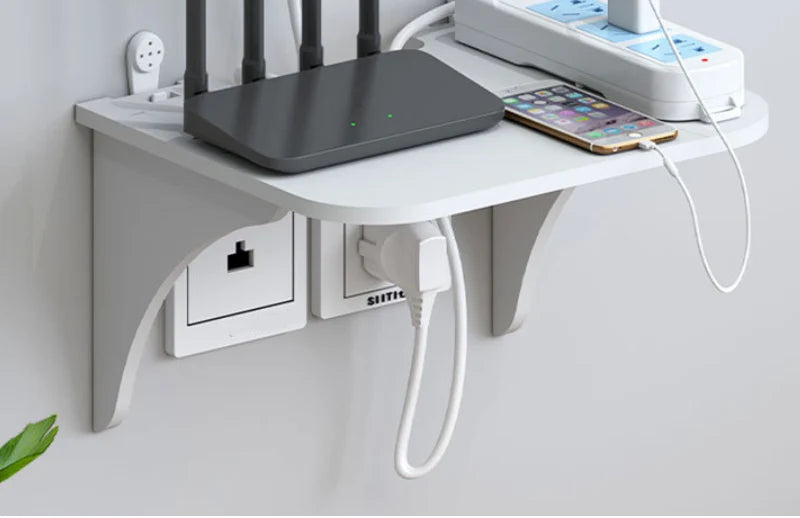 WallEase Organizer | Schwebendes Wandregal ohne Bohren | Versteckter Halter für WLAN-Router, TV-Box & Zubehör | PVC, Weiß | 30 × 15 × 12 cm