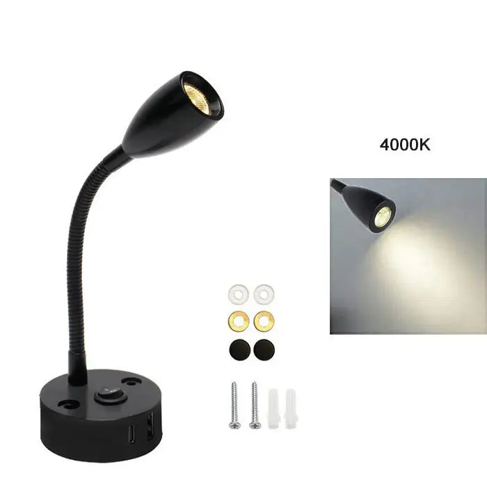 FlexiBeam RV Leselampe | 12V–24V Schwanenhals-Licht mit USB-C Schnellladefunktion | LED Innenbeleuchtung für Wohnmobil, Boot & Camper