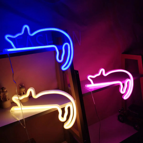 Katzen Neonlicht LumiPaw | LED Wanddeko | USB & Batteriebetrieben | Stylisches Nachtlicht für Zuhause, Party & Geschenkidee