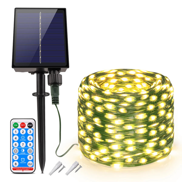 Solar Lichterkette 100M LumiSol ProLine | 8 Modi | IP65 Wasserdicht | Extra helle LEDs | Fernbedienung & Schnellladung | Für Garten, Hochzeit & Weihnachten