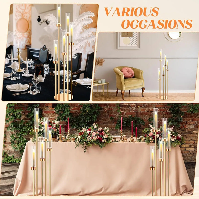 Auréalis Boden-Kerzenhalter Set (4 Stück) | 5-armig | Metall Gold | 108 cm