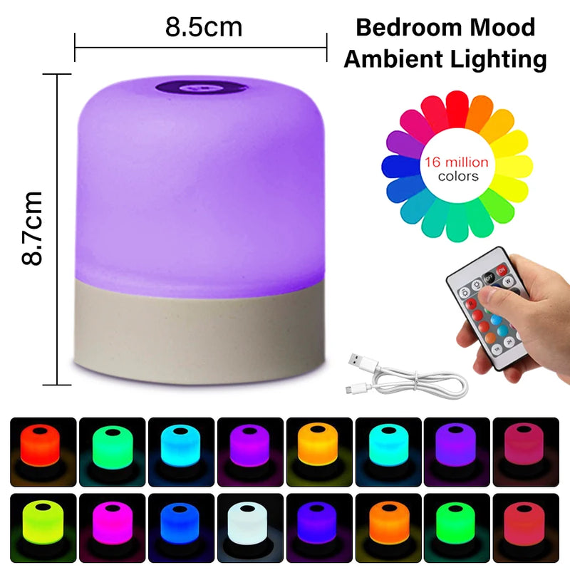 Nachttischlampe LumaGlow | 16 Farben RGB | Touch & Fernbedienung | Dimmbar & Wiederaufladbar