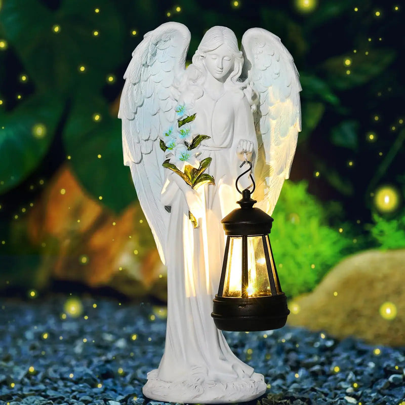 Auralis | Solar-Engel Figur | Wetterfest & leuchtend | 20 × 10 × 8 cm | Harz-Skulptur für Garten, Terrasse & Grabdekoration