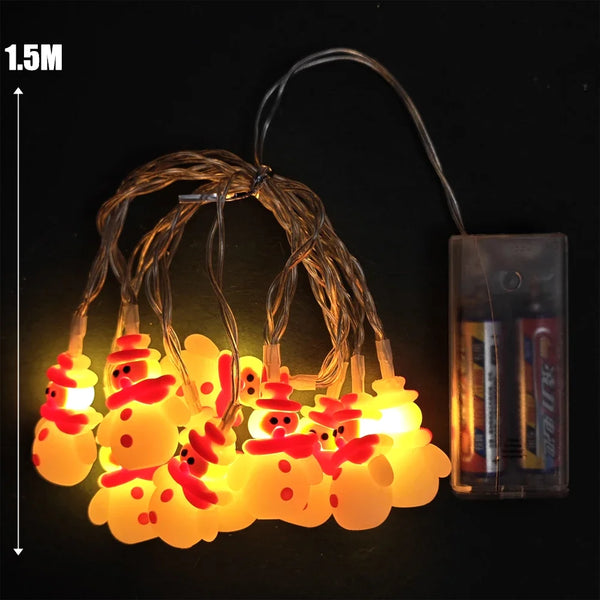 LED Weihnachtslichterkette | 1,5 m Batteriebetrieben mit 10 LEDs | Santa & Schneemann Anhänger | Für Baum, Fenster & Festdekoration | LumiNoel