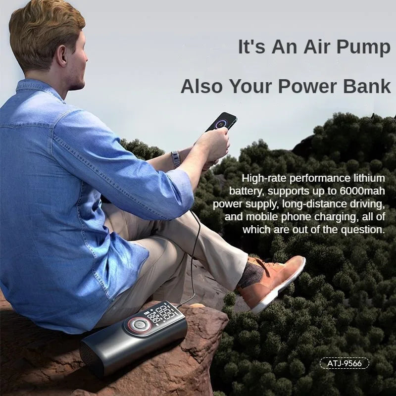 Digitale Akku-Luftpumpe AirSure Pro | 150 PSI | 6000 mAh Powerbank | LED-Licht & Automatischer Stopp | Für Auto, Fahrrad, Ball & Mehr