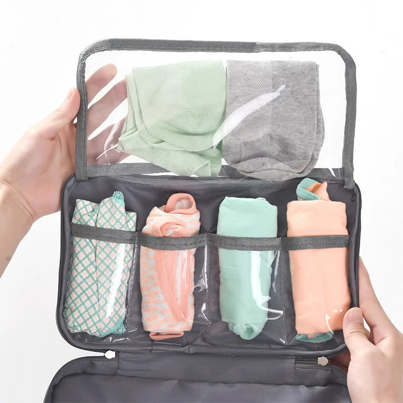 Unterwäsche-Organizer Travinelle | Faltbare Reisetasche mit 3 Fächern | Wasserdicht & Transparent | 30 × 17 × 13 cm