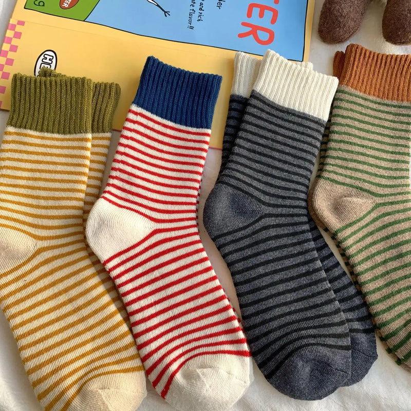 WollHerz Damen Wollsocken | Herbst & Winter | Verdickt & Warm | Geripptes Design | Uni & Streifen