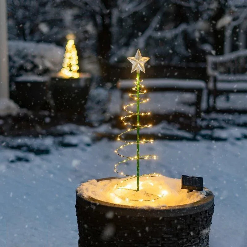 SoluxeTree Solar Weihnachtsbaum Lampe | LED Eisenkunst Deko | Warmweiß & Mehrfarbig | Wasserdicht & Automatisch gesteuert