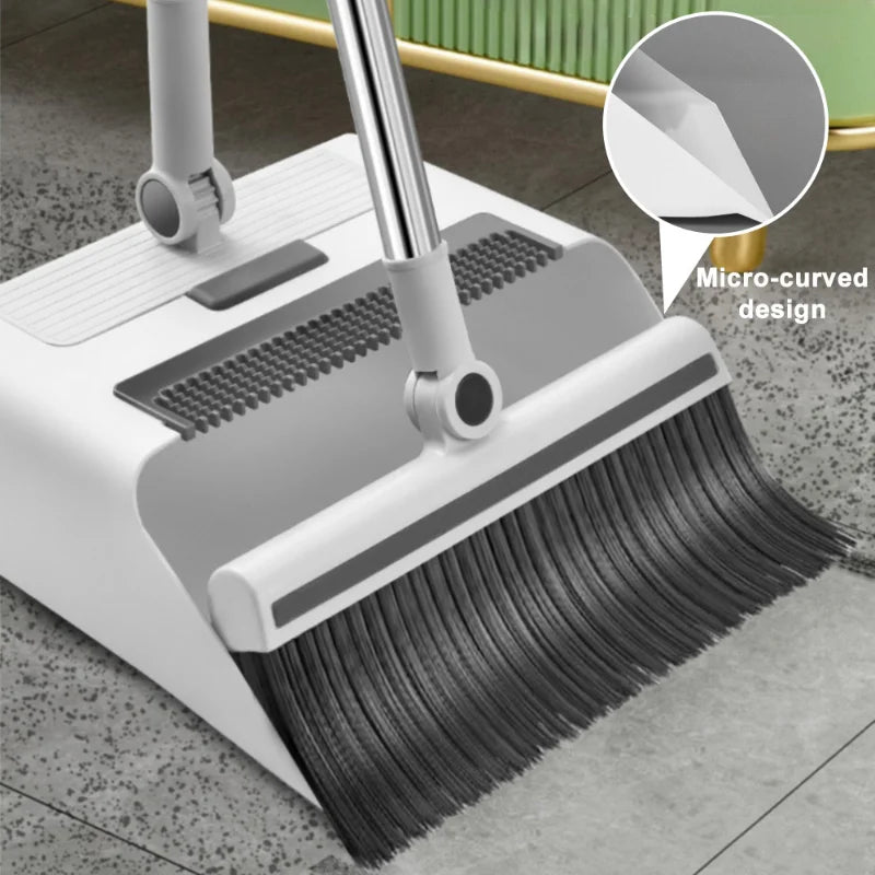 Cleanuvo 3-in-1 Kehrset | Besen mit Bodenbürste & Steh-Schaufel | Extra langer Griff & Haarabweisend | Haushalts-Reinigungsset
