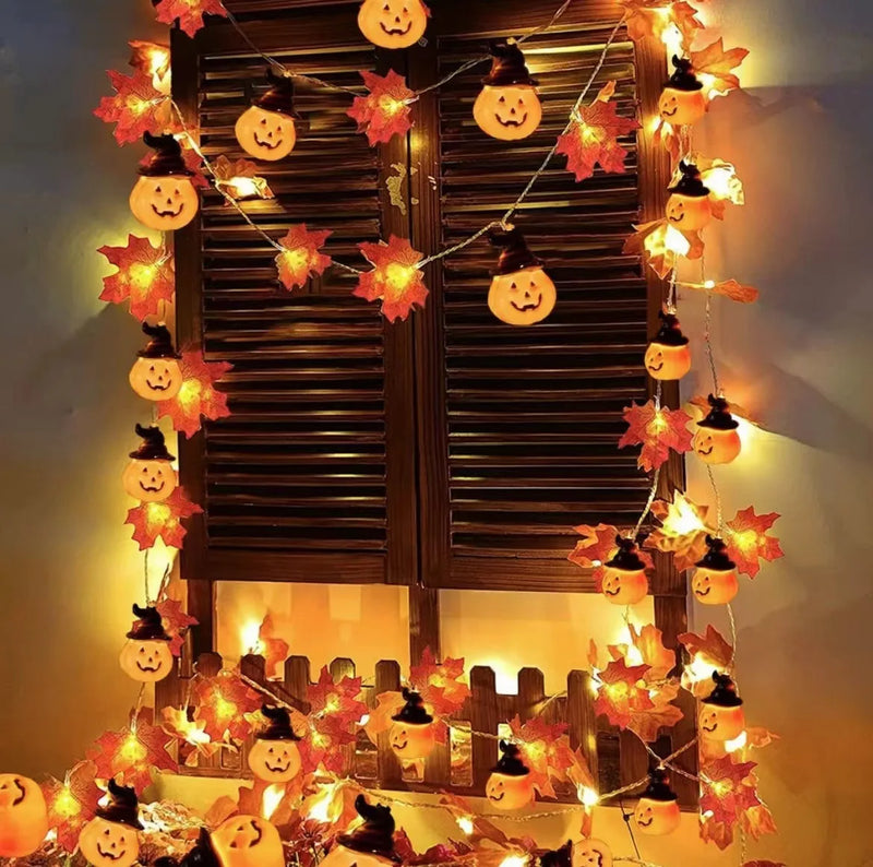 Herbst Lichterkette AutumnGlow | 1,5 m | Ahornblätter & Kürbis Deko | 5 LED Warmweiß