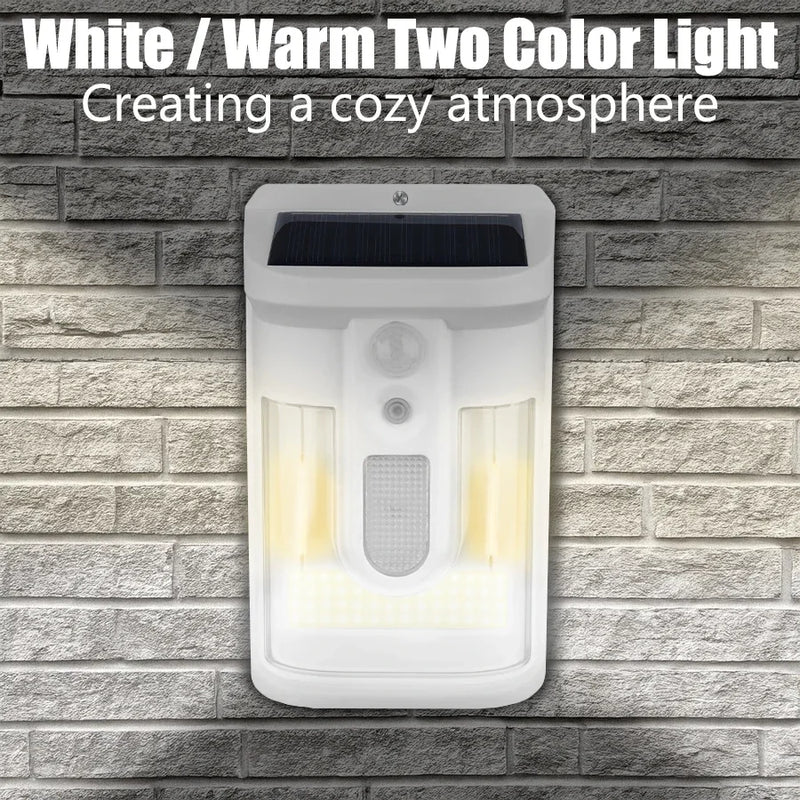 Lumosfera Solar Wandleuchte mit Bewegungsmelder | 3 Lichtmodi | IP65 Wasserdicht | Warmes Flammenlicht für Garten & Hof