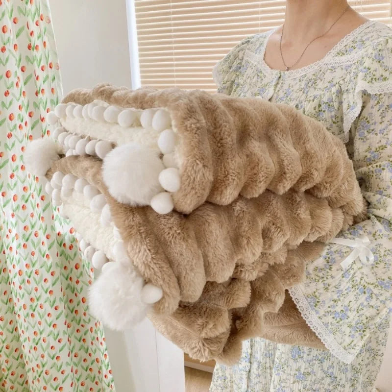 Lambelle Fleece-Decke | 3D-Struktur & Lammwolle | Weich, Warm & Stilvoll | Große Kuscheldecke in Uni-Farben