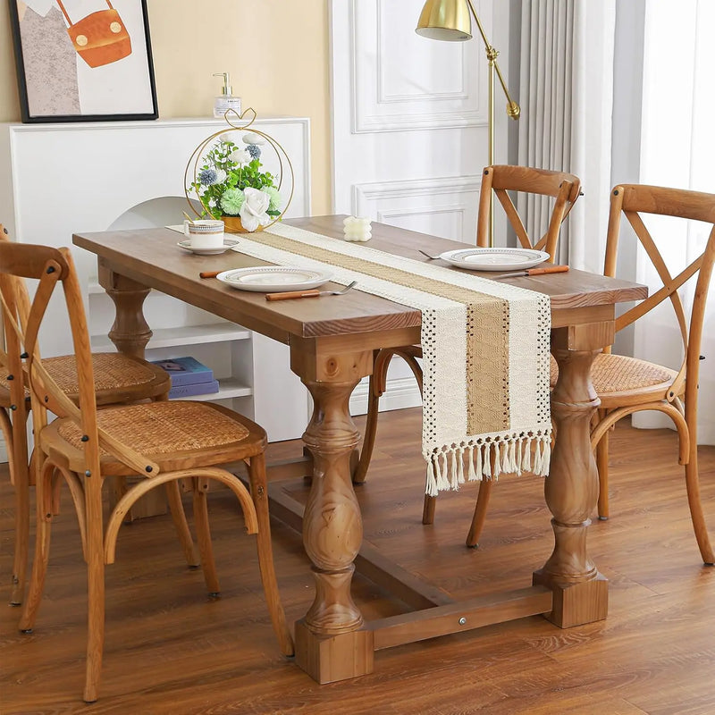 Casaluna | Boho Tischläufer mit Quasten | Leinenoptik & Baumwollmischung | Rustikaler Farmhouse-Stil