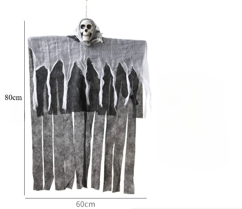 Halloween Deko GloomyGhost | Leuchtender Schädel-Geist | Hängende Figur mit LED | 57 × 80 cm