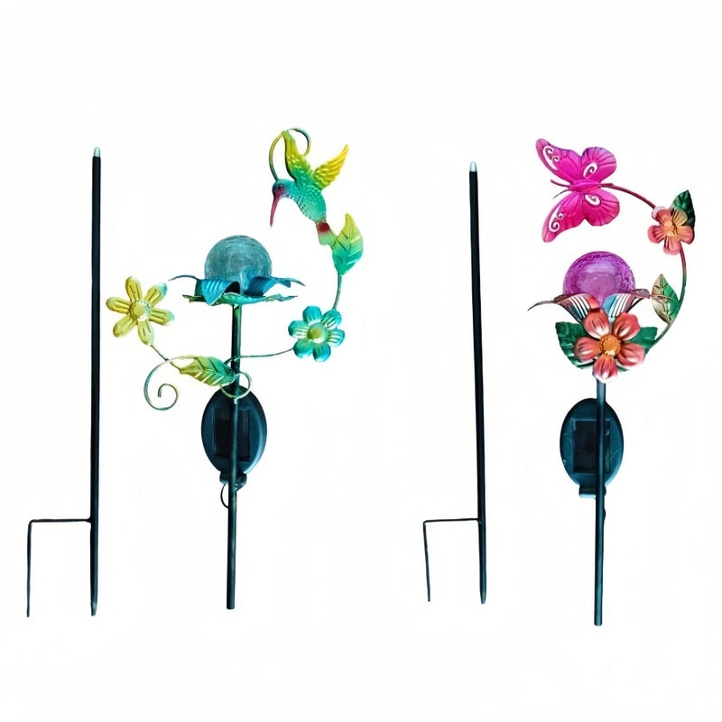 Floravina Sonnenblüte Solar Gartenstecker Blume mit LED | Glasblüte & Eisenstab | Automatisches Licht bei Dämmerung | Für Garten, Balkon & Terrasse