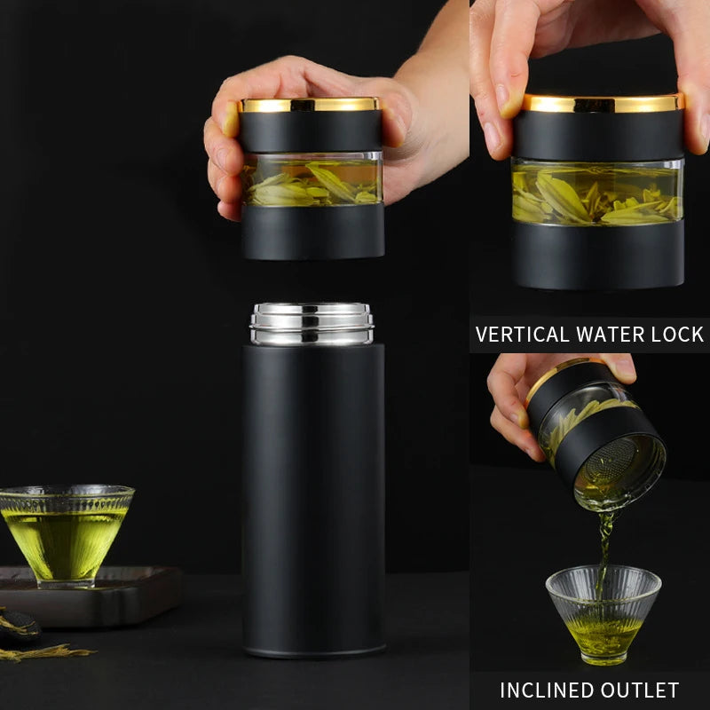 ThermoBrew | Isolierflasche mit LED-Temperaturanzeige & Teesieb | 450 ml | Edelstahl 304 | Schwarz