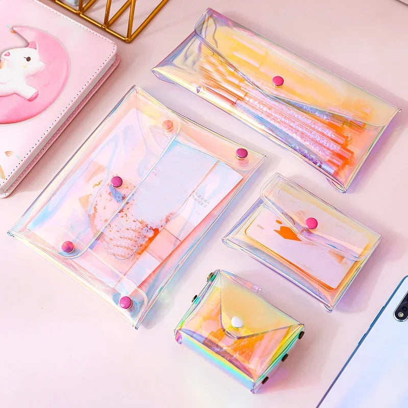 HoloShine Kosmetiktasche Transparent | Laser-Effekt Kulturbeutel | Für Make-up, Stifte & Reisen | Wasserdicht & Stylisch