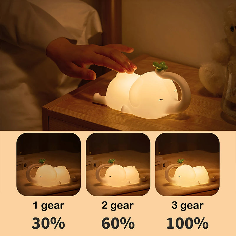 EleLumo Kinder Nachtlicht Elefant | Weiches Silikon | Dimmbar & Timer | Wiederaufladbar