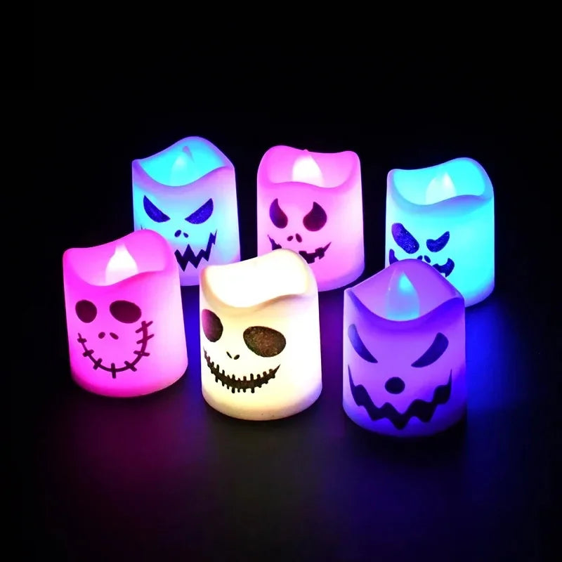 FrightFlicker Halloween LED-Kerzen | Kürbis & Geist | 6er-Set | Flackerlicht | Batteriebetrieben