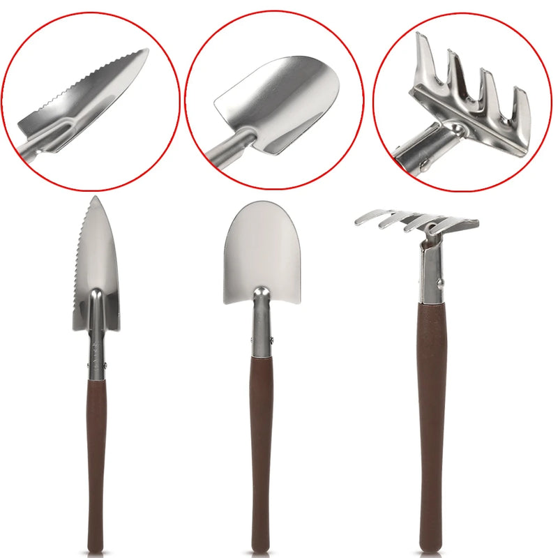 Floroki MiniGrow Set Mini-Gartenwerkzeug Set 3-teilig | Schaufel, Spaten & Rechen | Für Kinder & Topfgarten