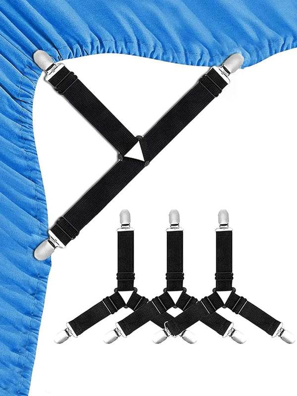 GRIPFIX Spannbettlakenhalter Set | 4er-Pack Dreieckige Bettlakenspanner | Verstellbar & Rutschfest – Für Matratzen, Tischdecken & Bezüge