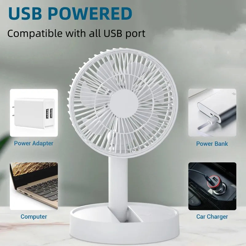 USB Tischventilator Breezio | Faltbar & Tragbar | 4 Geschwindigkeiten & Timer | Akku-Betrieben für Innen & Außen