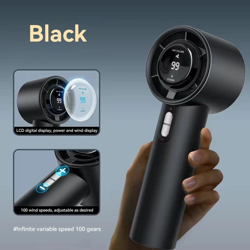 Ventomax Handventilator Turbo 100 Stufen | Tragbarer USB-Lüfter | Mini LED-Ventilator | Wiederaufladbar | Für Camping & Outdoor