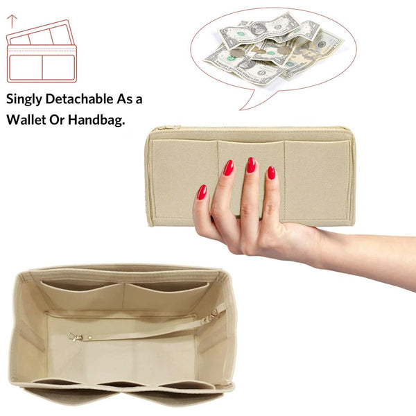 TaschenLuxe Organizer Inlay | Filz-Einsatz mit Reißverschluss | 15 Fächer & Schlüsselband | Für Handtaschen & Shopper