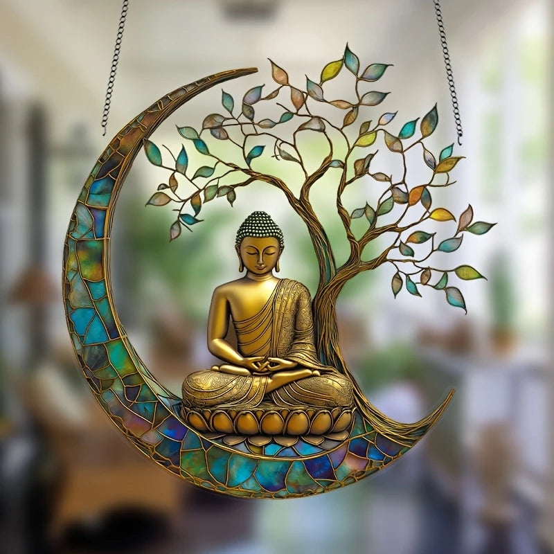 Acryl Sonnenfänger ZenLight | 2D Buddha-Dekor | Fenster- & Wohnaccessoire | Spirituelle Raumgestaltung