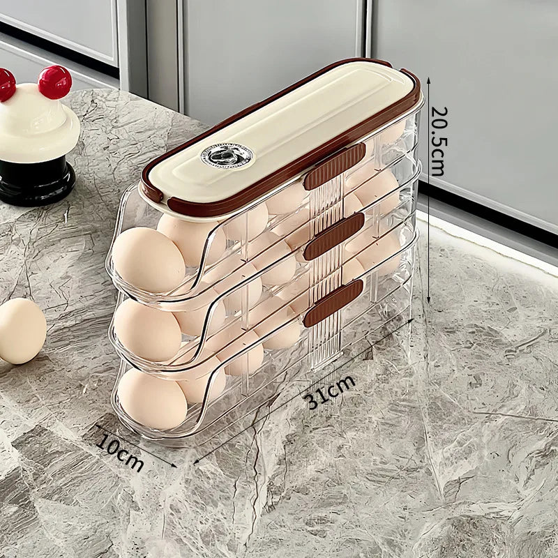 RollEgg Max | Automatischer Eierhalter für den Kühlschrank | Stapelbarer Eier-Organizer aus Klarsicht-Kunststoff