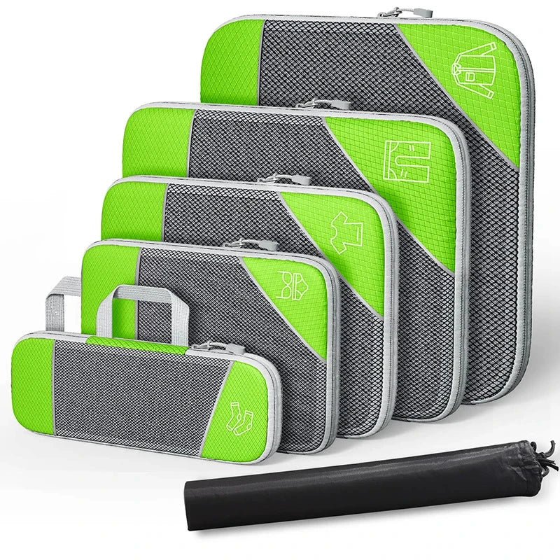 PackEase Reise-Organizer Set | 6-teilig | Komprimierbare Koffer-Taschen | Wasserdicht & Platzsparend