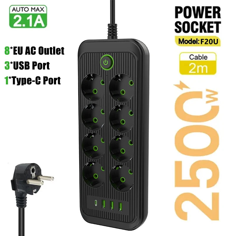 Voltairo | Smart Steckdosenleiste | Mehrfachsteckdose mit USB & Typ-C | Überspannungsschutz | EU-Stecker