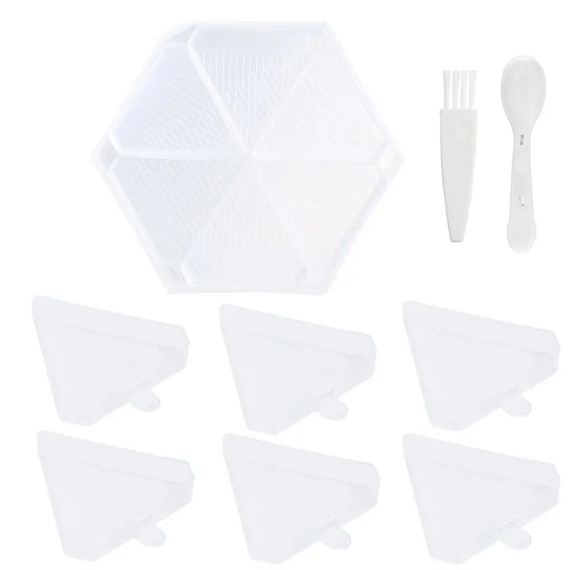 DiamantMeister 6-Fach Paletten-Set | Sechseckige Diamond-Painting-Schale | Organizer für Strass & Perlen | Inklusive Löffel & Bürste