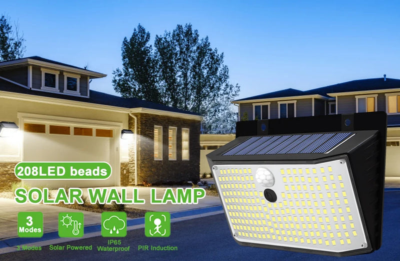 SoluraGuard Solar Wandleuchte 158 LEDs | Bewegungsmelder | IP65 Wasserdicht | 180° Abstrahlwinkel