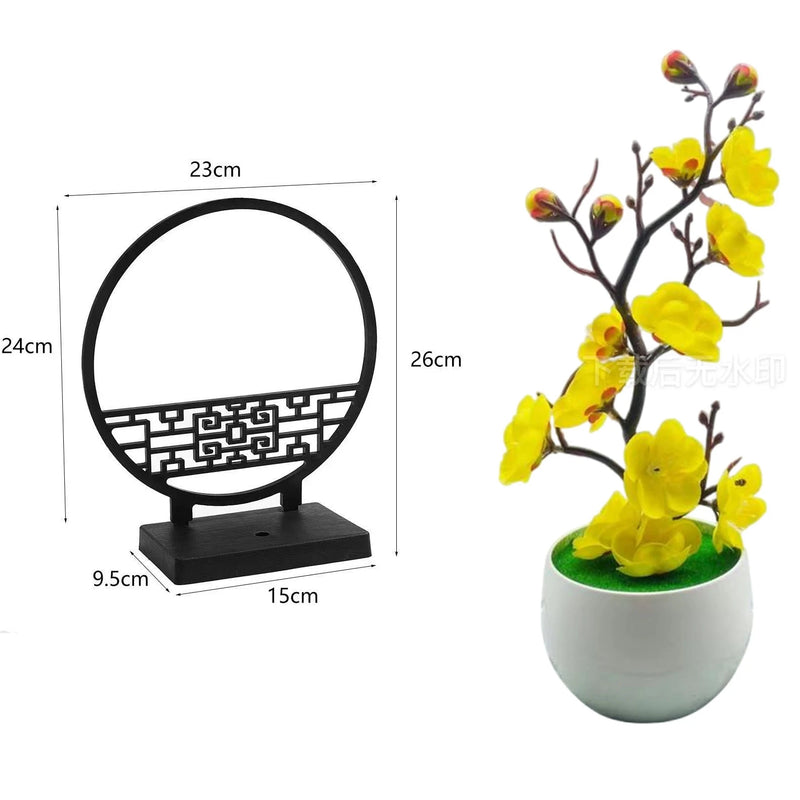 Kunst-Bonsai PlumElegance | Pflaumenblüten-Design | Mit dekorativem Paravent-Sockel | 32 cm Tischdeko