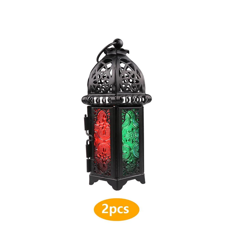 Marrakesh Glow | Marokkanischer Glas-Kerzenhalter | Handgefertigtes Eisen & Kristallglas | Orientalische Hängelaterne