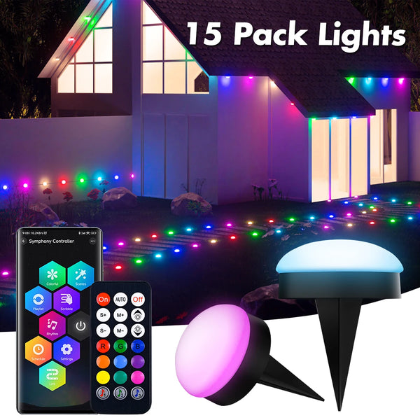Bodenleuchten Solvion Glow | 15er LED-Set | Warmweiß & RGB | Solar- oder USB-Ladung | IP65 Wasserdicht | Mit Fernbedienung