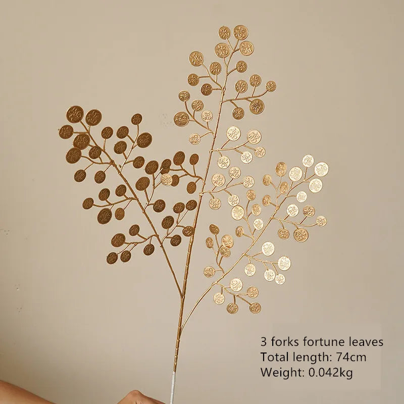 Aurivelle Gold Collection | Künstliche Palmen-, Ginkgo- & Eukalyptusblätter mit Rosen & Hortensien | Edle Dekoblumen für Hochzeit & Zuhause